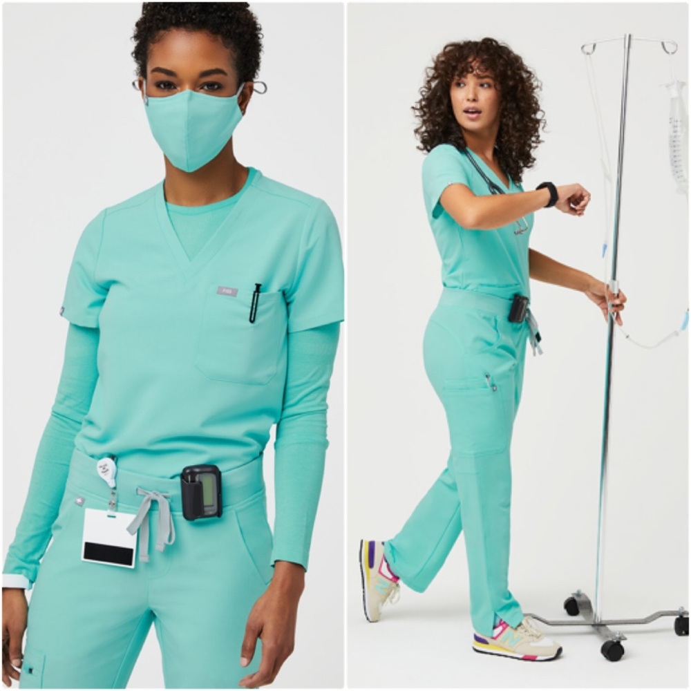 FIGS Fresh Aqua Catarina Top and Kade Pant Scrubs